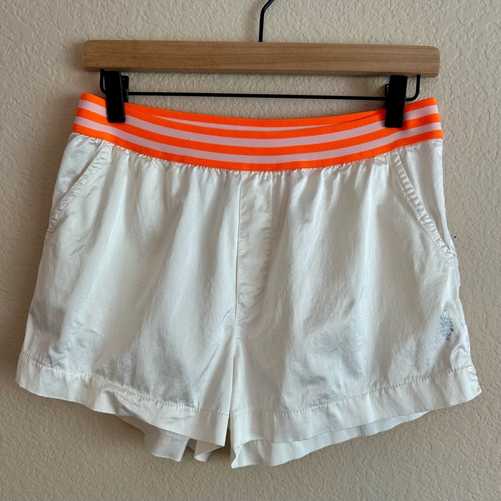 Free People Movement White Satin Sporty Boxer Style Shorts Women's Sz M Pockets